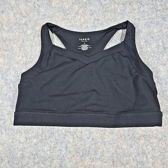 Torrid Active Sports Compression Bra Sz 2 Black Racerback Logo Detail Exercise - Picture 1 of 7